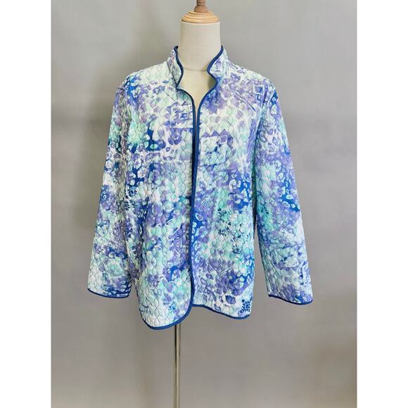 Alfred Dunner quilted watercolor blue/purple open front jacket size 16 - Picture 1 of 14